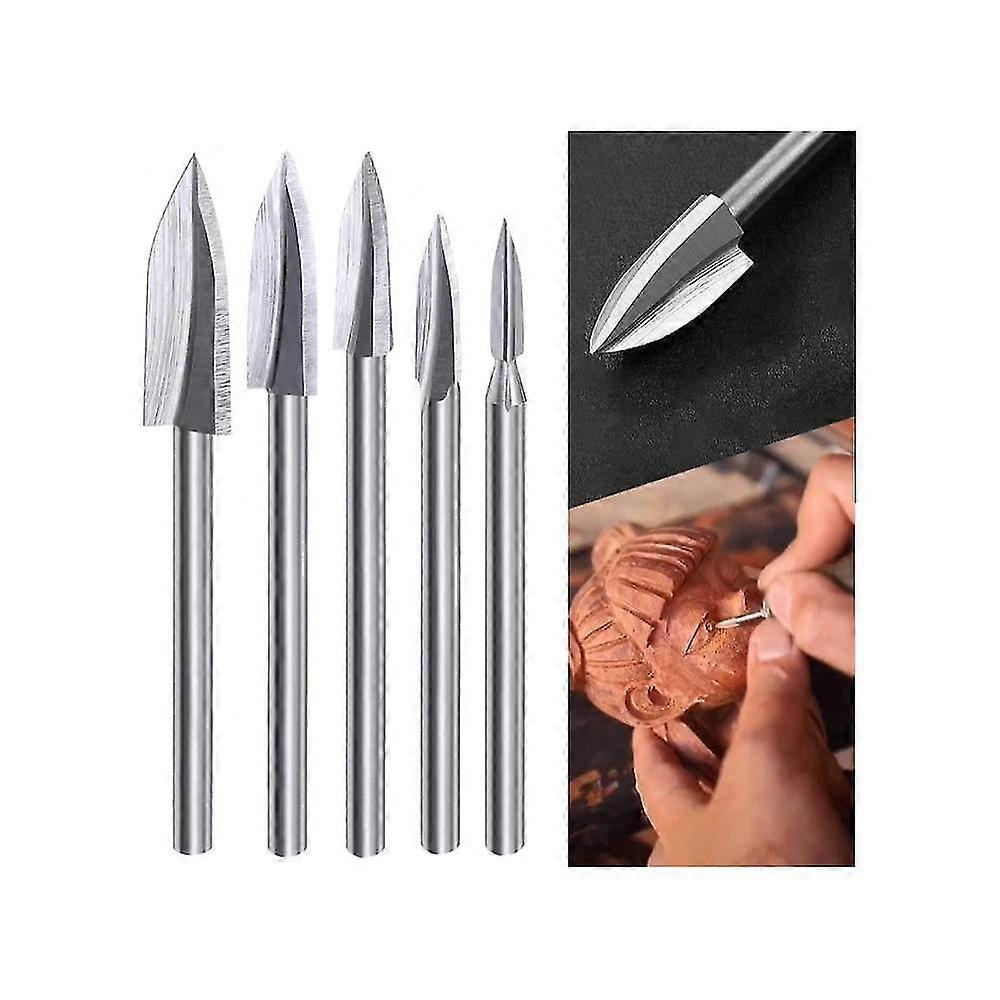Mike Wood Carving Tools pour outil rotatif, 5 Pcs Hss Woodworking Tools Gravure Foret Ensemble Bois Artisanat Outil de meulage Universel 1/8 Shank pour bricolage