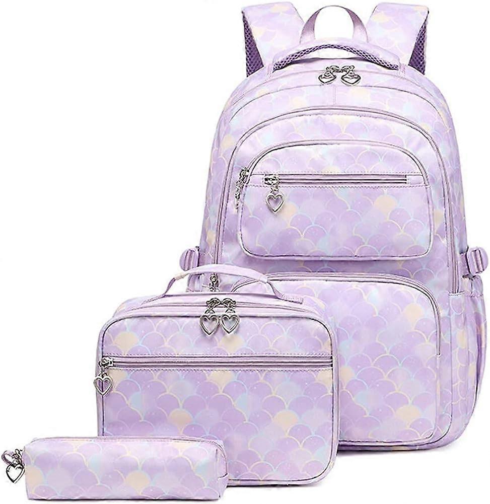 حقيبة ظهر مدرسية للبنات للأولاد حقيبة ظهر 3 في 1 حقيبة مدرسية مع حقيبة غداء وقلم رصاص ، سعة كبيرة Daypacks حقيبة ظهر كمبيوتر محمول حقيبة ظهر عصرية ل 