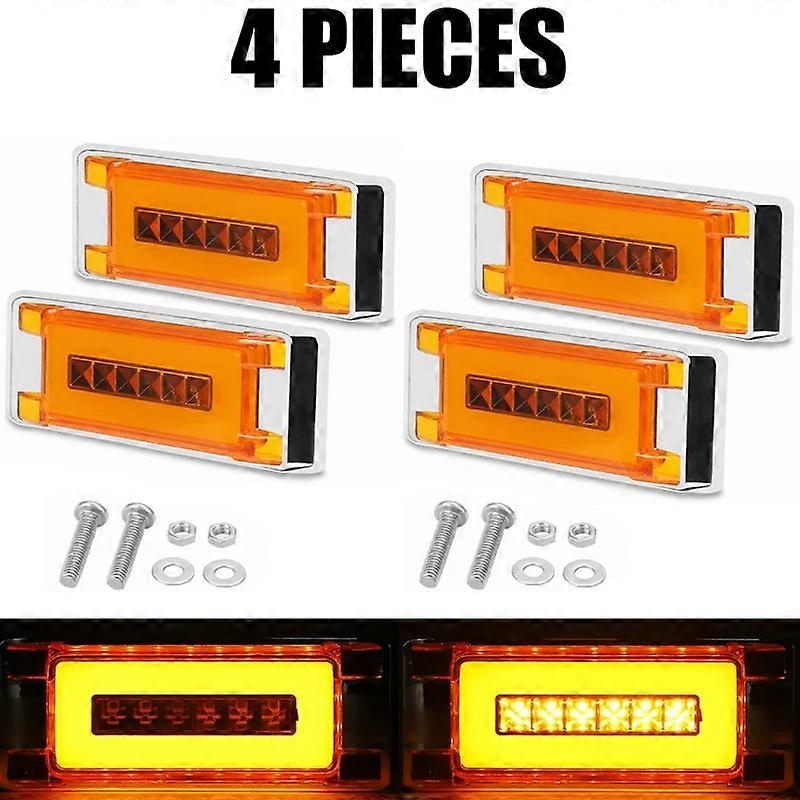 Truck Square Side Light Yellow LED Side Marker Light 6 inch Turn Signal Lamp For Trailer Tractor Lorry Pickup Bus ATV RV 12V 24V