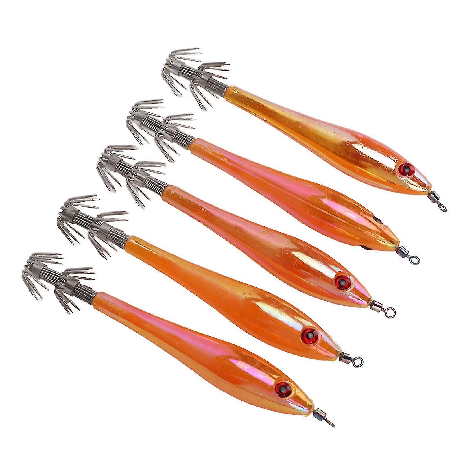 5PCS Orange Simulation Squid Double Hook Jig Fishing Gear