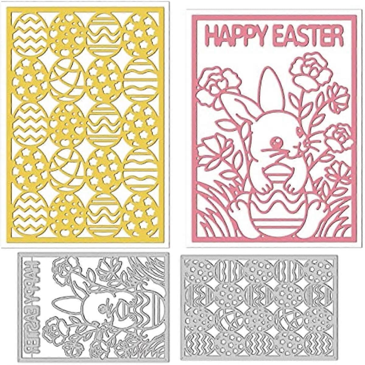 2Pcs Easter Eggs Background Cutting Dies Easter Bunny Background Carbon Steel Die Cuts