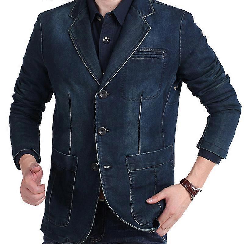 Mens Slim Fit Denim Blazer Casual Business 3 Buttons Suit Jacket