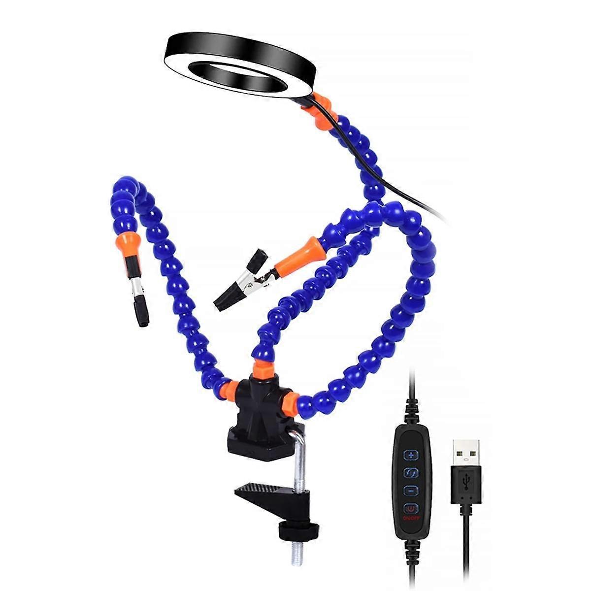 Tabletop Clamp Base Helping Hands Soldering Third Hand Tool with 3X LED Illuminated Magnifying Glas