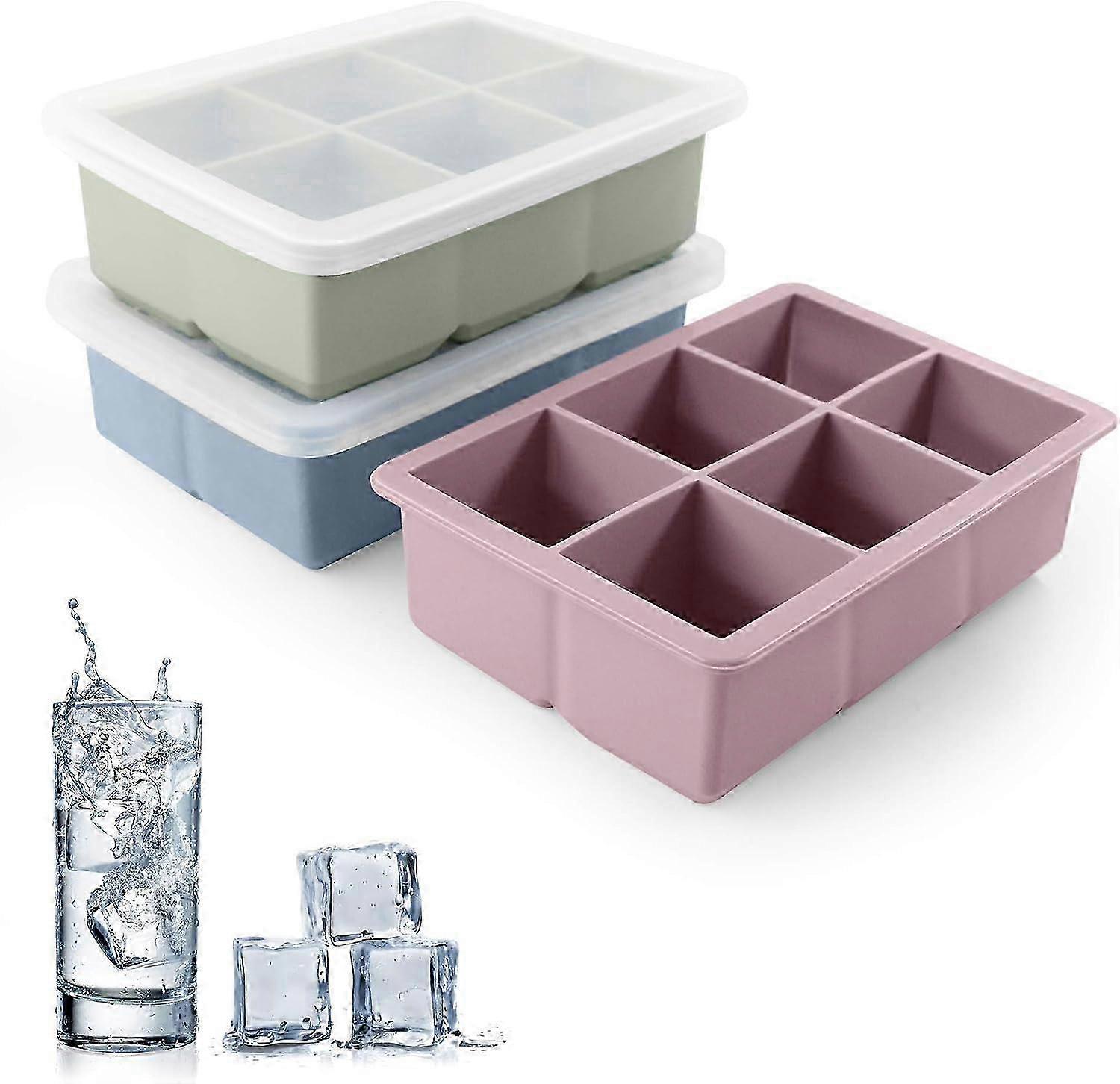 SBSGV Silicone Ice Cube Trays 3 Pack - Large Size Silicone Ice Cube Molds with Leak Proof Removable Lid Square Ice Cube Tray And BPA Free for Cocktail