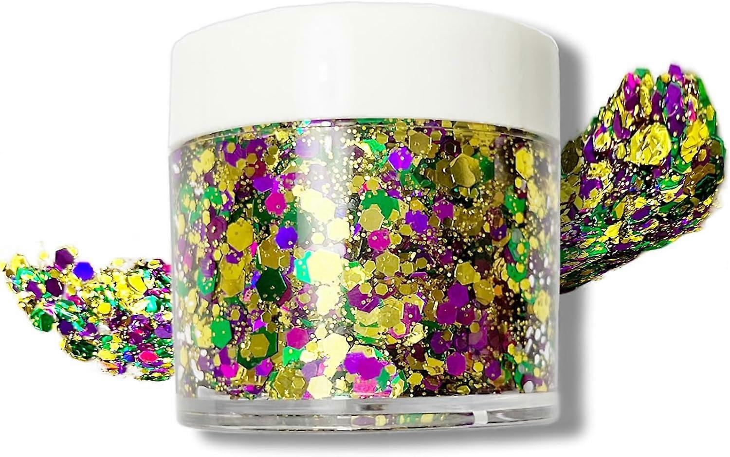 Mardi Gras Face Glitter Gel Purple Gold Green Glitter Gel Music Festival Rave Sequins Body Glitter Gel for Face Body Hair