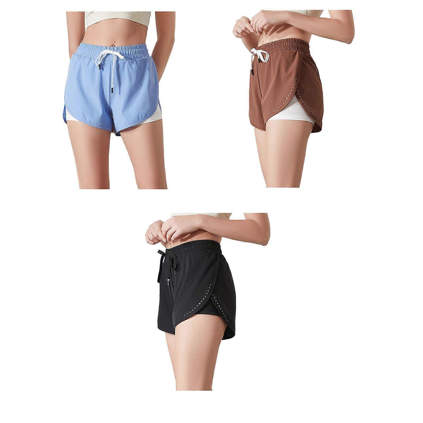 Womens Sport Running Shorts Quick Dry High Elasticity,2 Layer Fitness Training