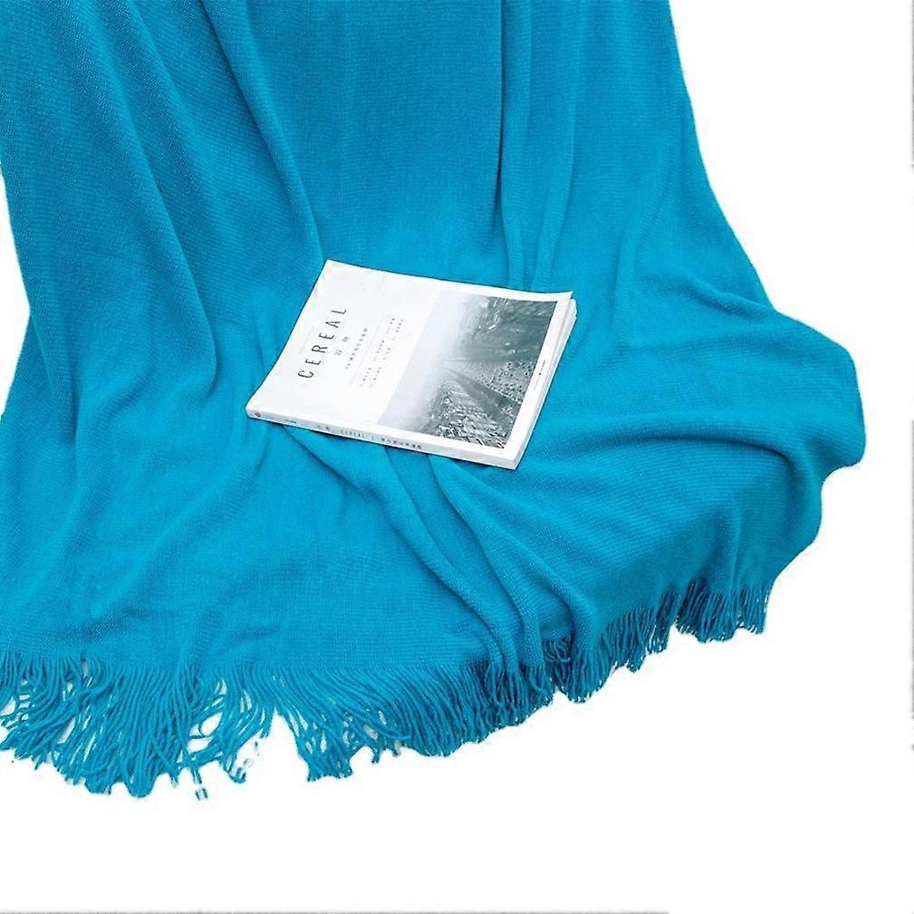 Blue Sofa Blanket Knitting Hotel Bed Flag Warm Cover up