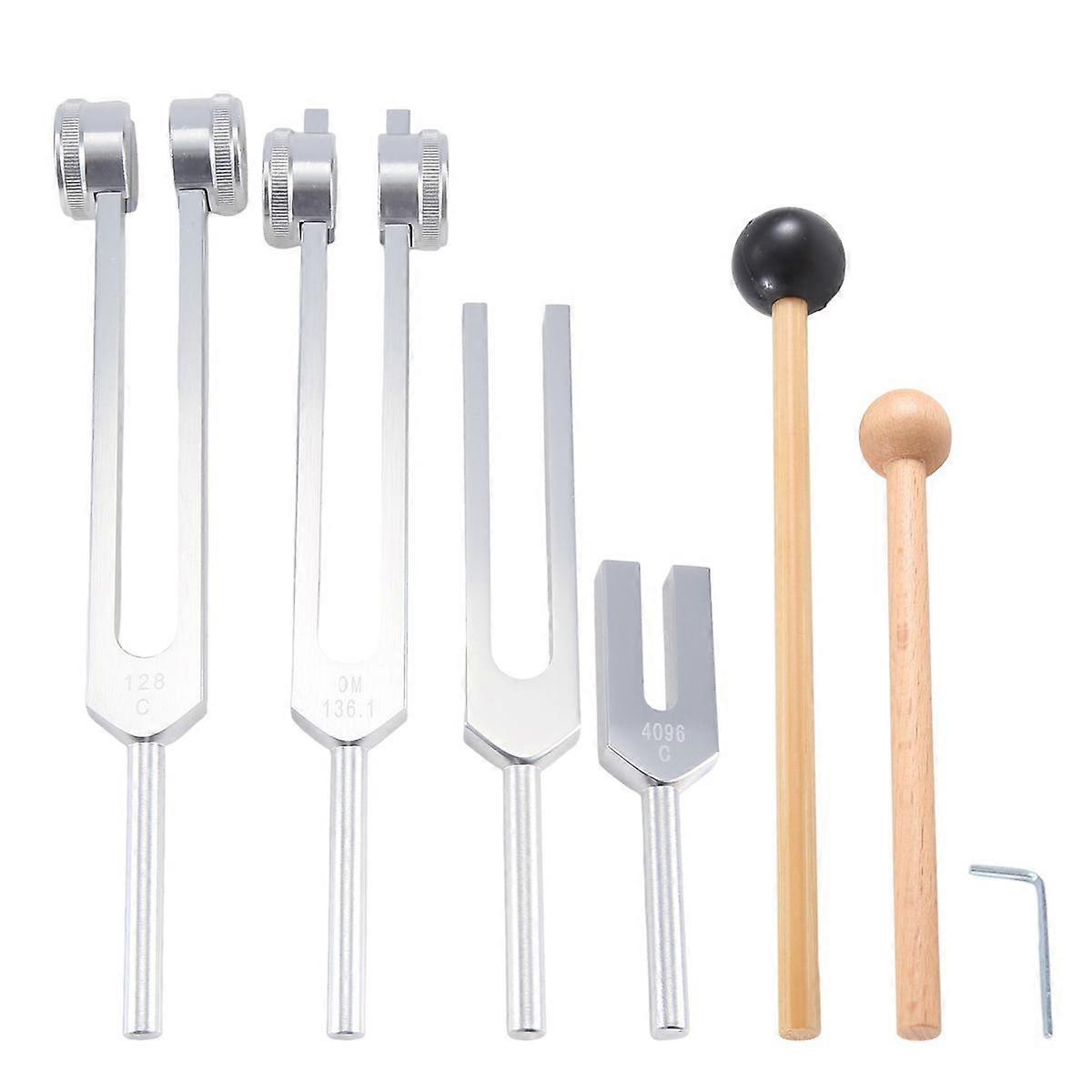 4個の音叉セット(128Hz、136.1Hz、528Hz、4096Hz)、チャクラの癒し、サウンドセラピー、リリーフストレス、シルバー