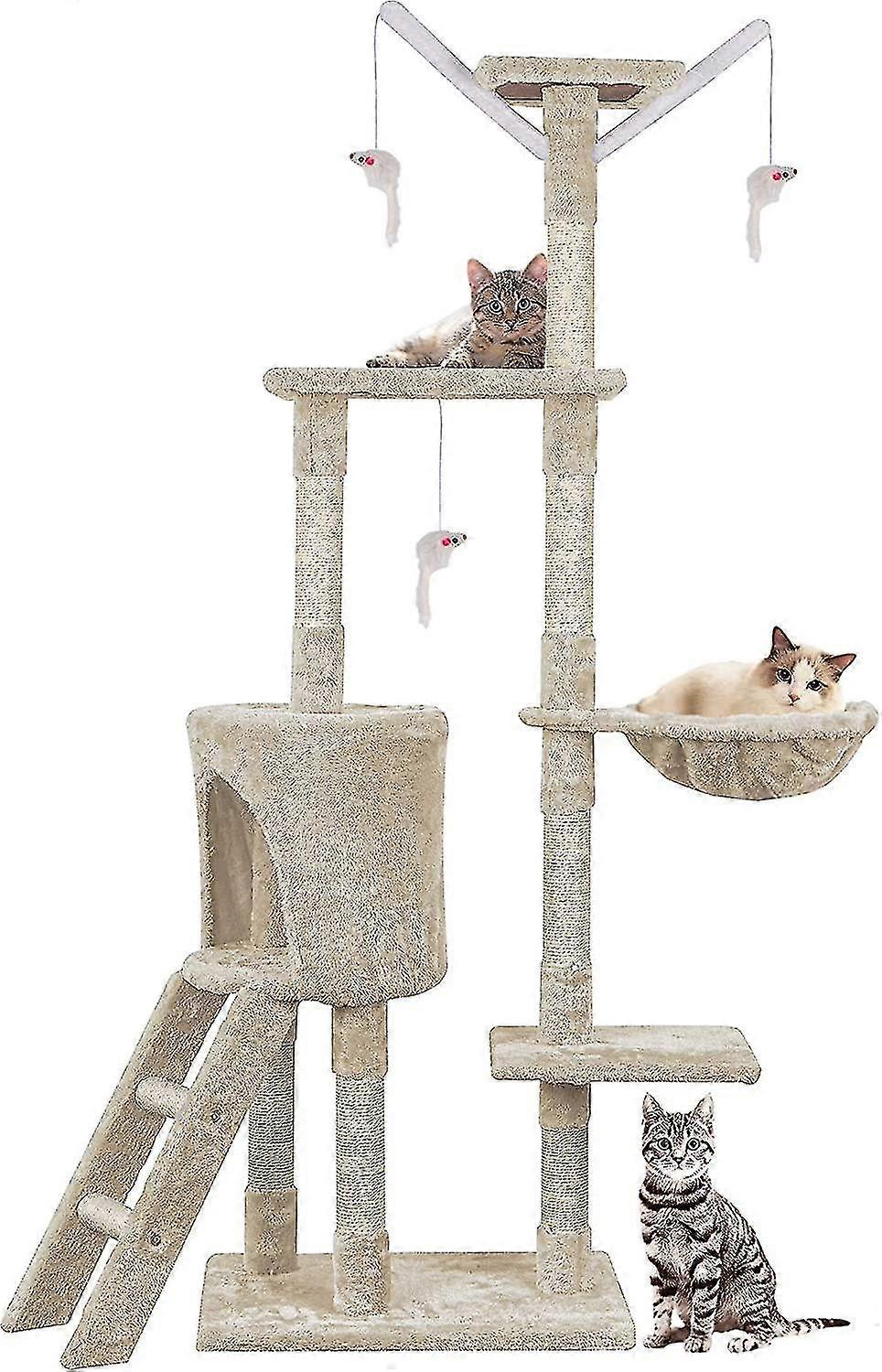 145cm Cat Scratch Posts Multi-level Stable Cat Climbing Tower Cat Activity Trees With Ladder