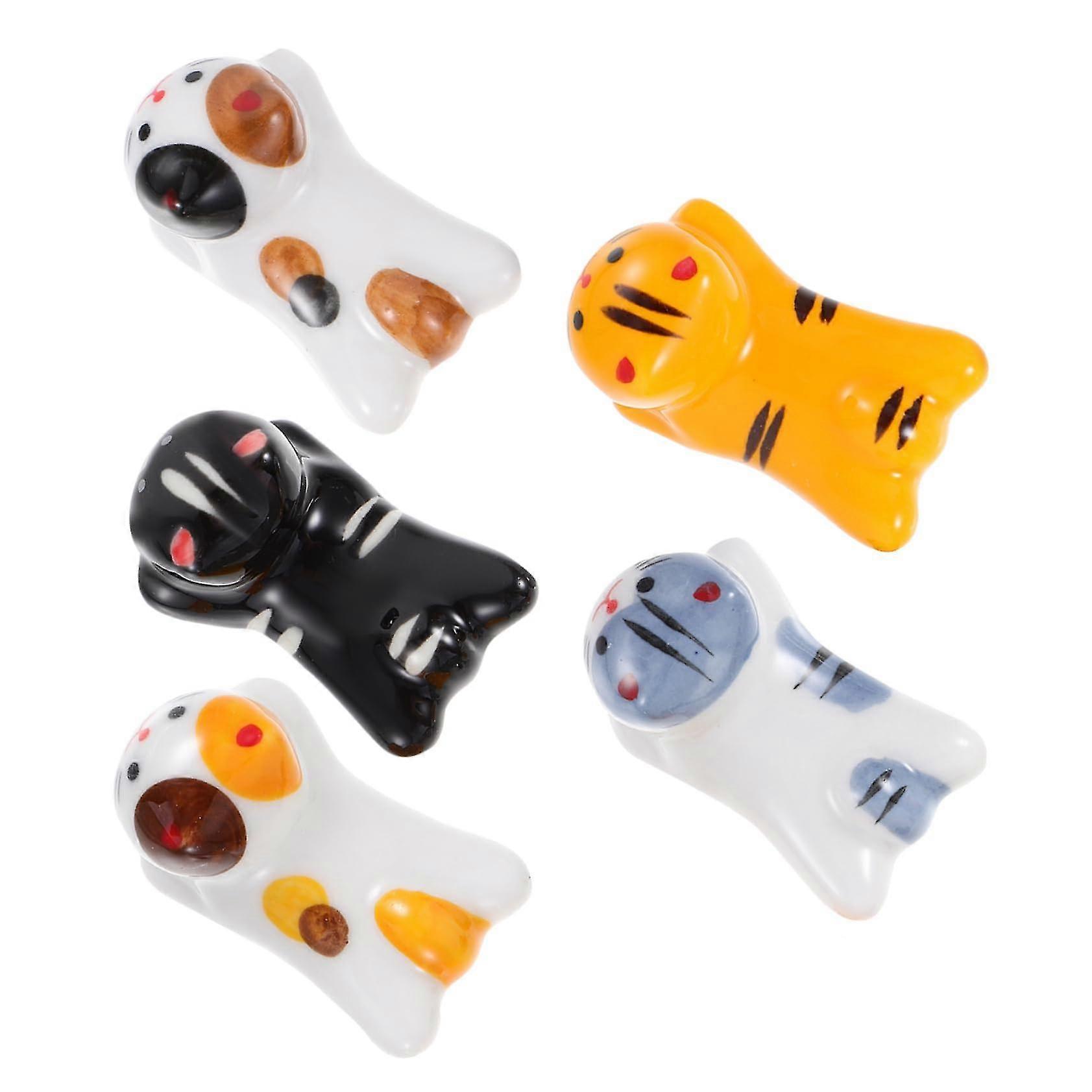 5 Pcs Chopstick Rest Set Ceramic Happy Cat Tableware Set Creative Chopstick Holder