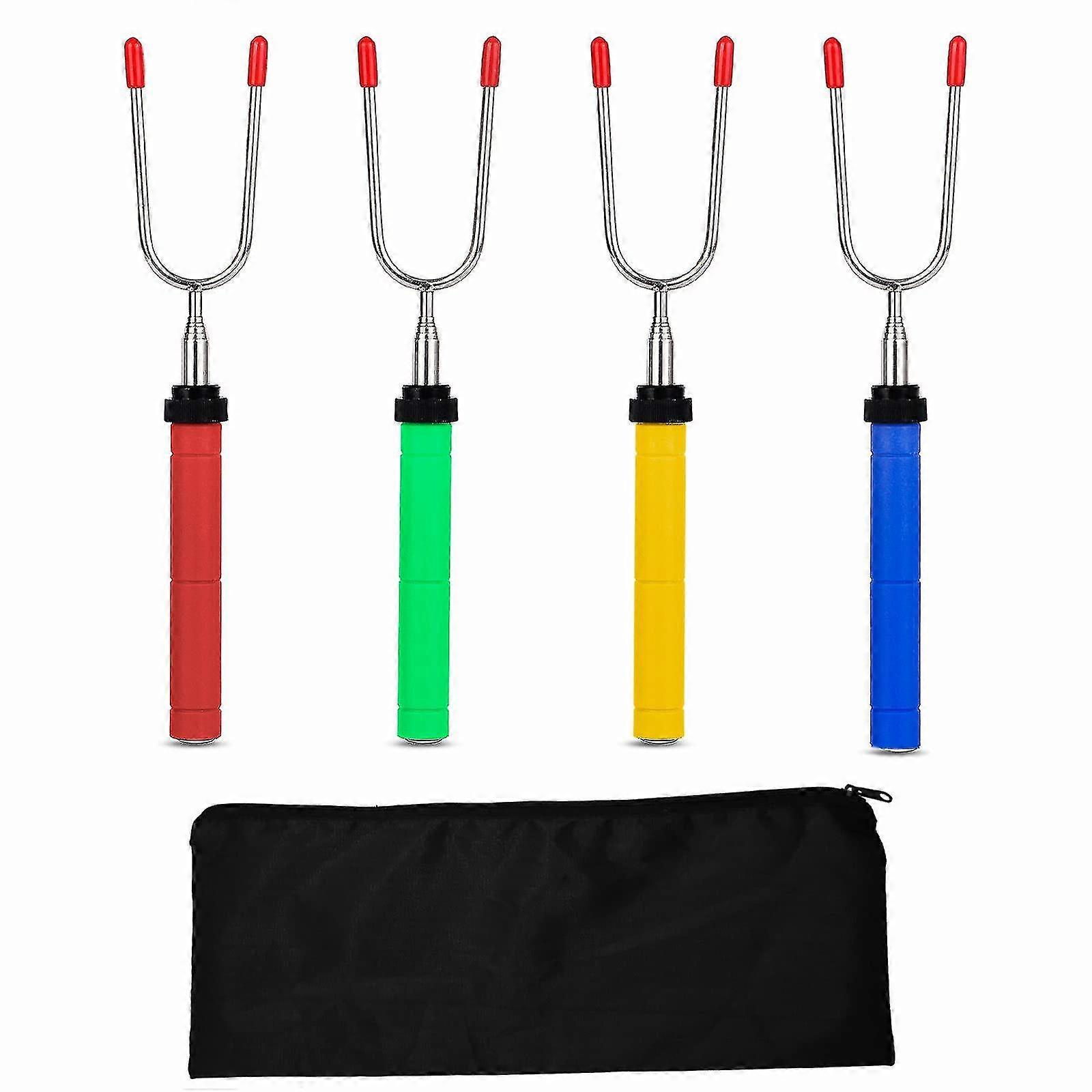 Bbq Marshmallow Roasting Sticks Stainless Steel Forks Set Extendable Rotating 34 Inch U Shape Hot Dog Roasting Sticks