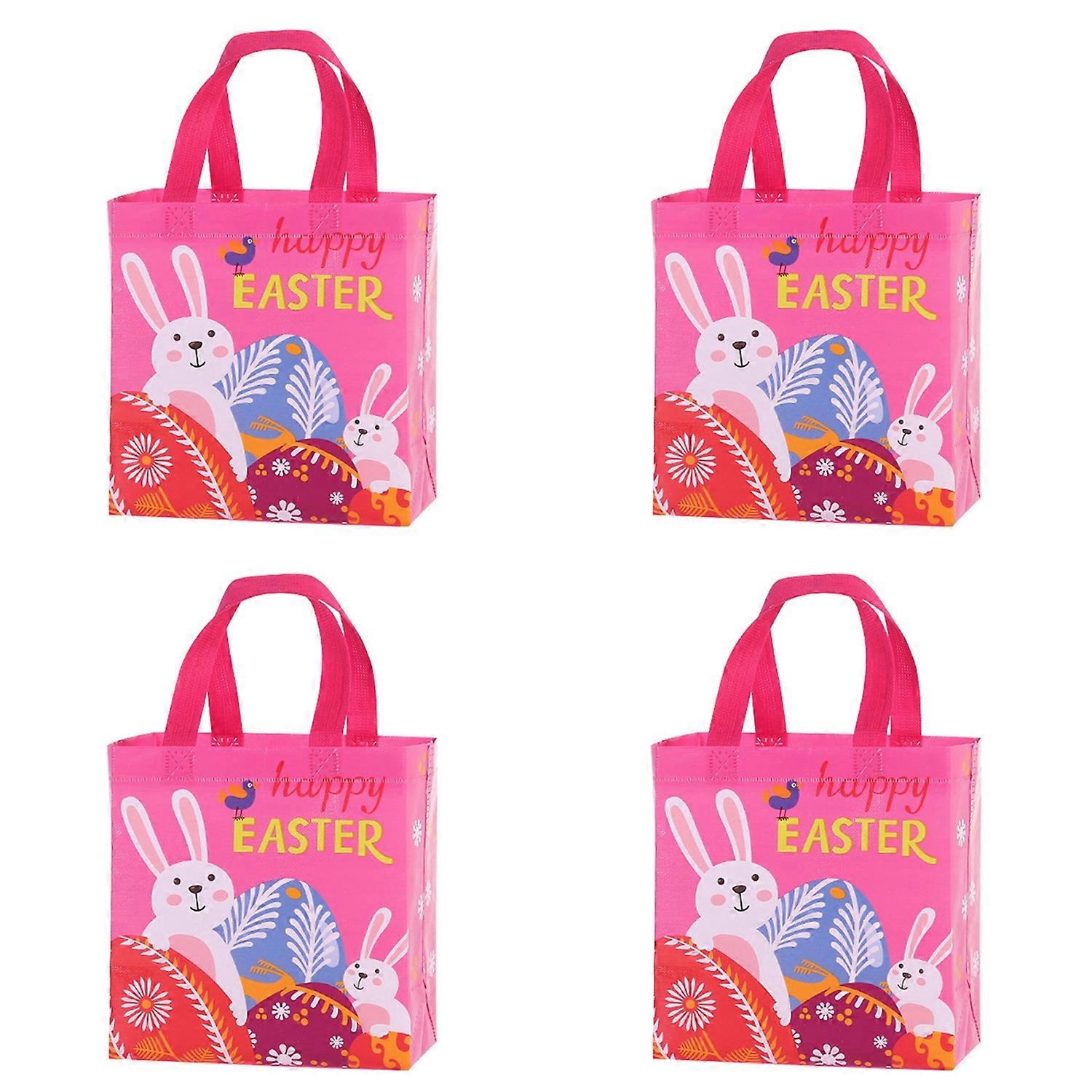 4Pcs Easter Handbag Portable Handle Colorful Egg Bunny Non-woven Fabric Treat Tote Pouch Shopper