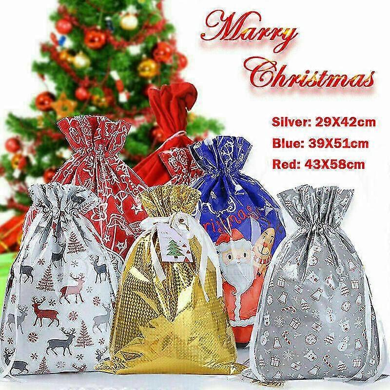 10x Christmas Sacks Reusable Large Xmas Gift Bags Drawstring Wrap Present Bag