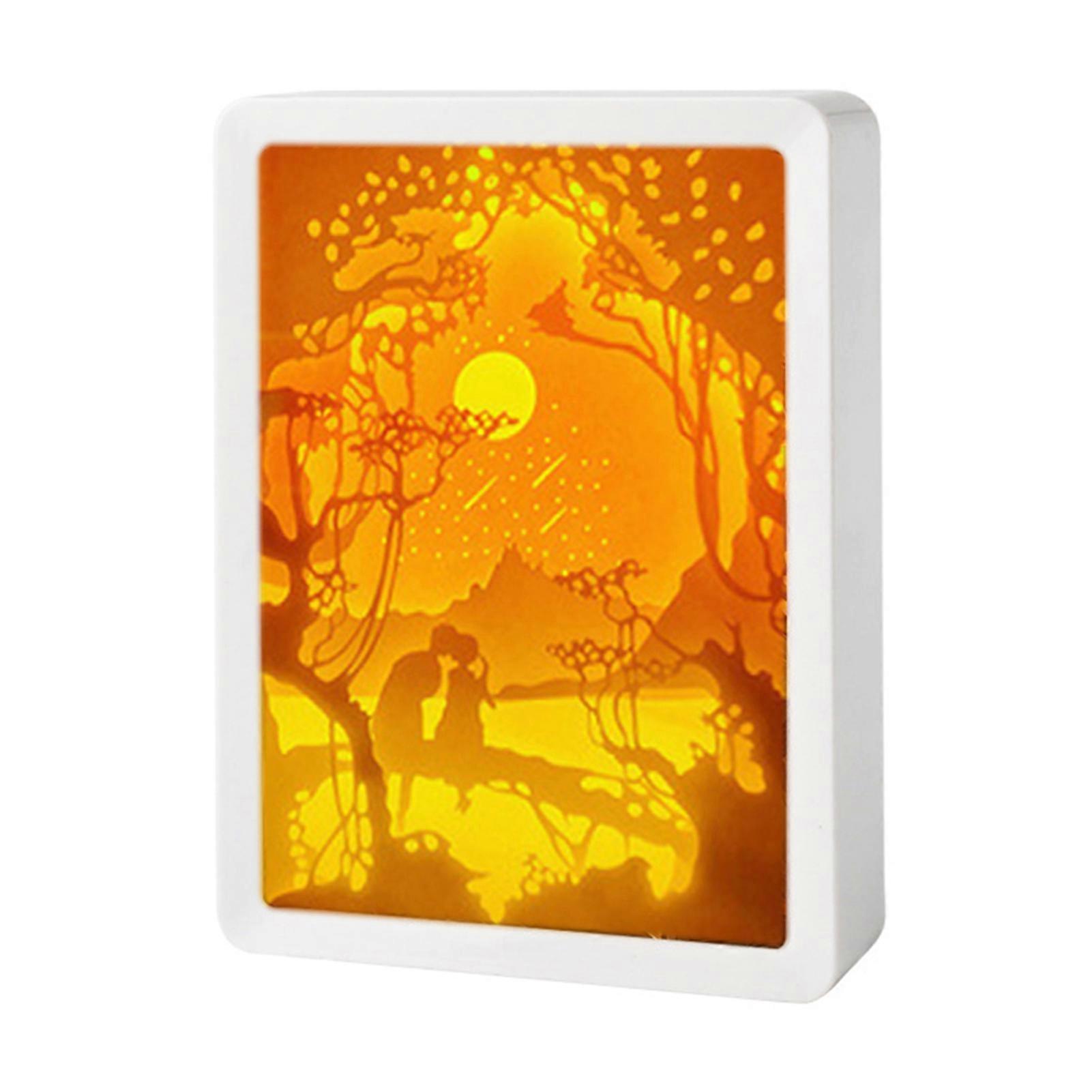 3D Paper Carving Night Light Soft Glow Rechargeable Creative Paper Sculptures Frame Table Lamp Decorative Night Light