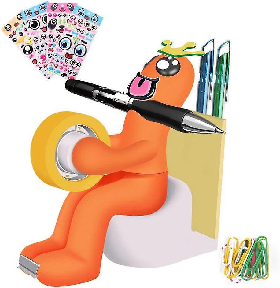 Desk Stationary supply with tape dispenser, paper clips, sticky notes, stickers, quirky desk neatly