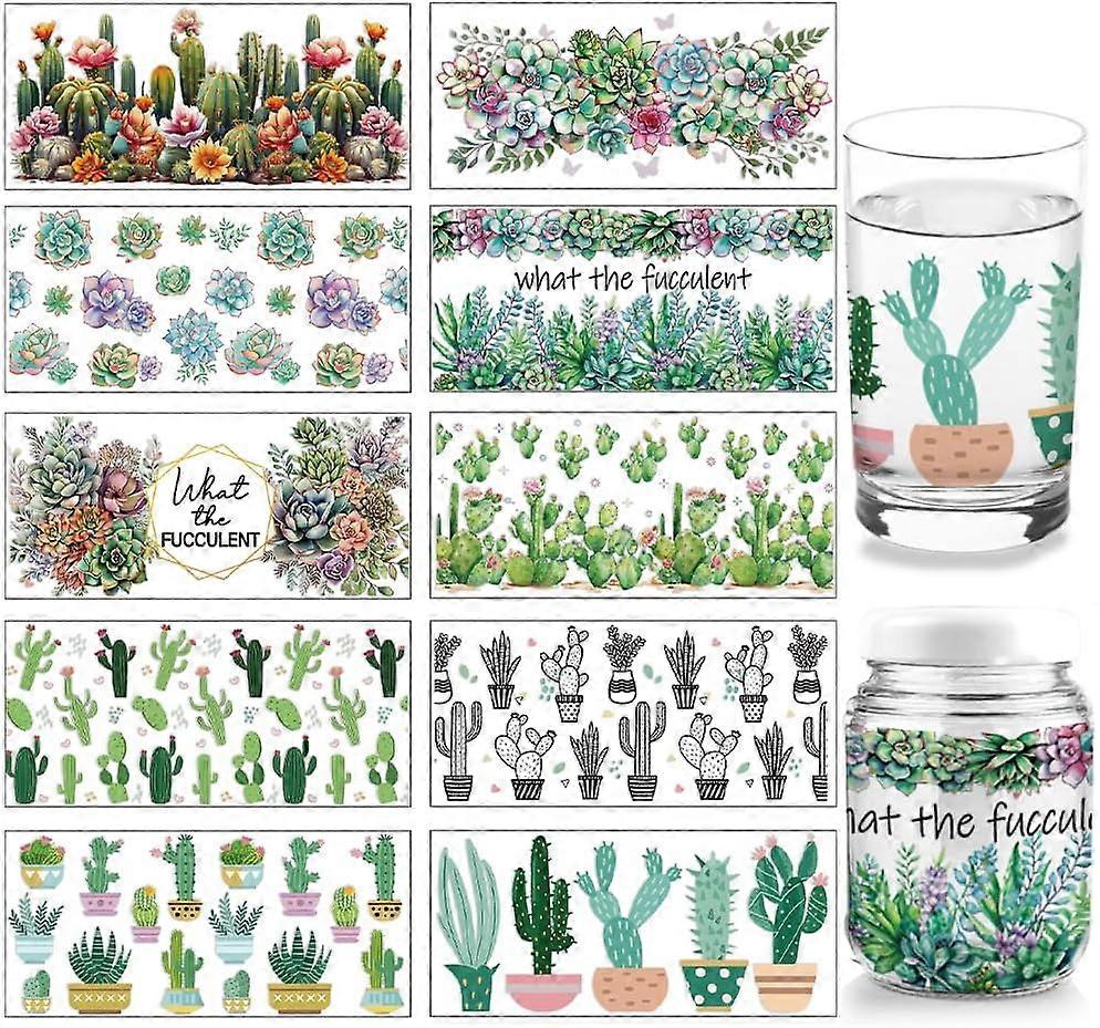 10 Sheets Desert Plant Theme UV DTF Cup Wrap Cactus Succulent Aloe Patterns Rub on Decals Waterproof PVC Transfer Stickers for DIY 16OZ Glass Cups or 