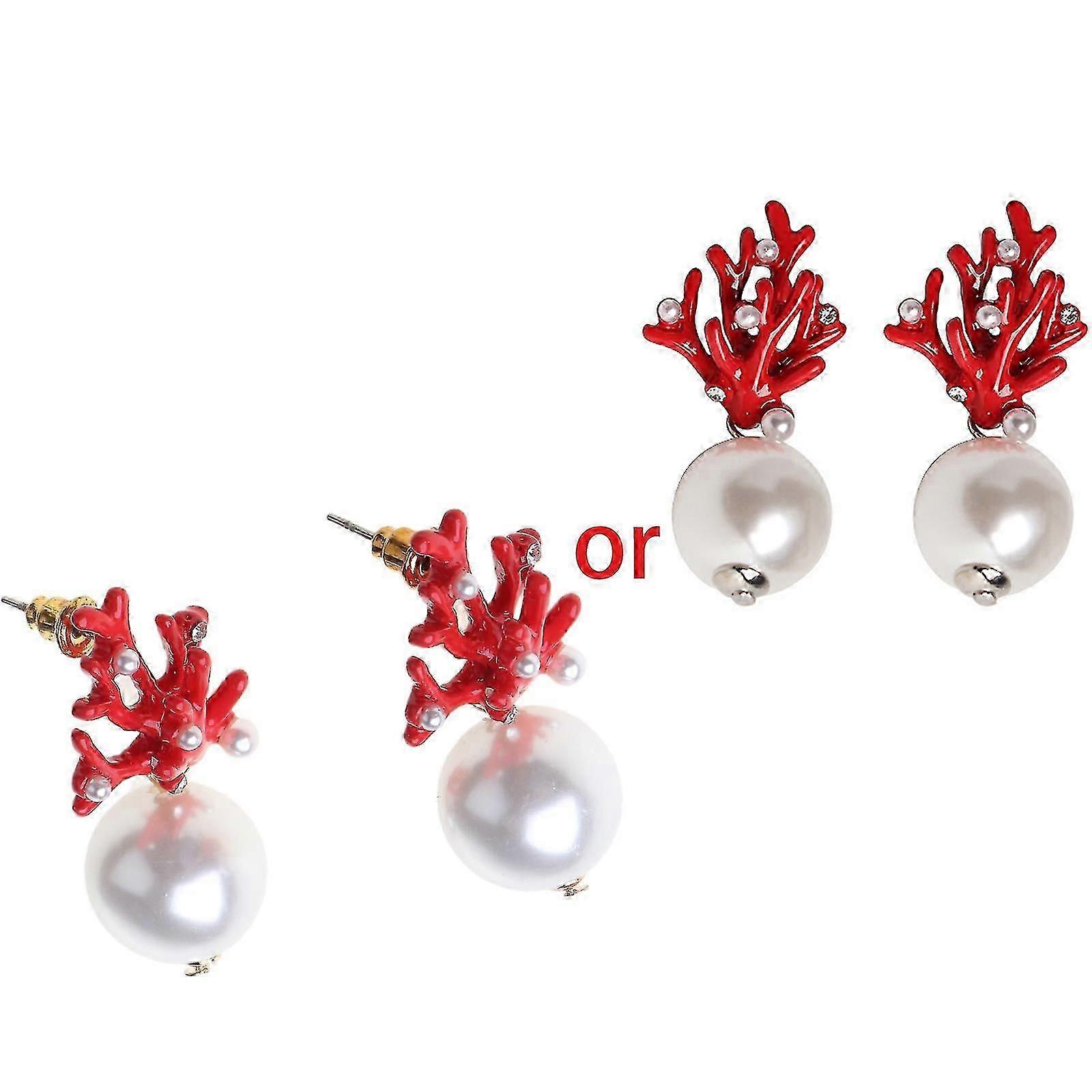 1 Pair Cute Lightweight Red Coral Shape Stud Earrings Temperament Ear Studs