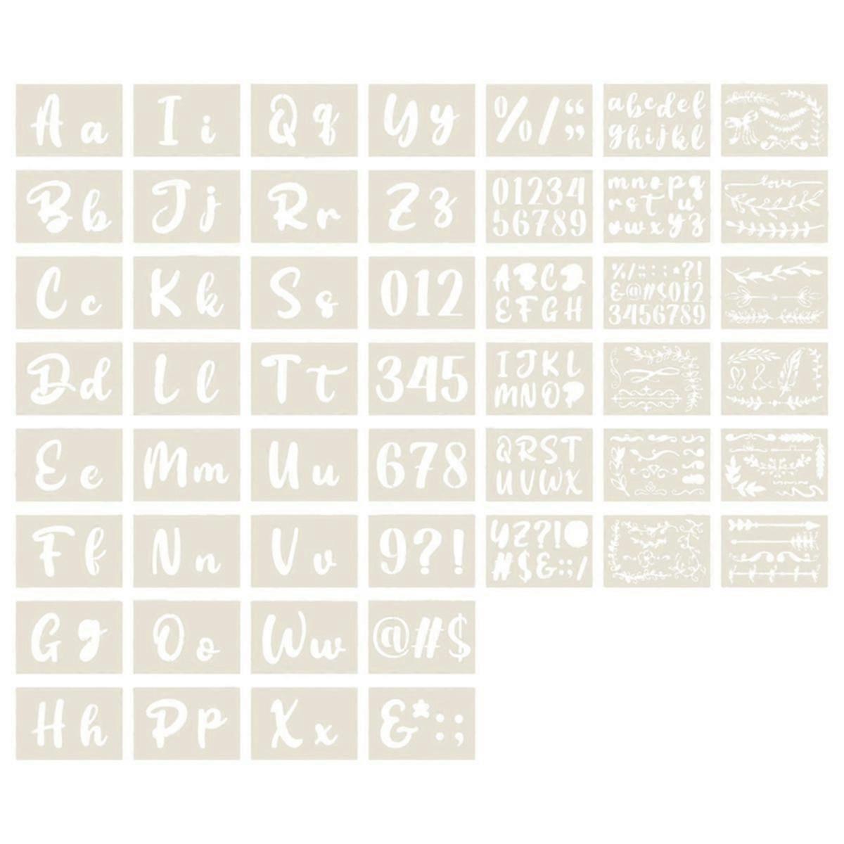 50PCS Calligraphy Stencil Alphabet Reusable Cursive Stencil Alphabet Includes Letters Numbers