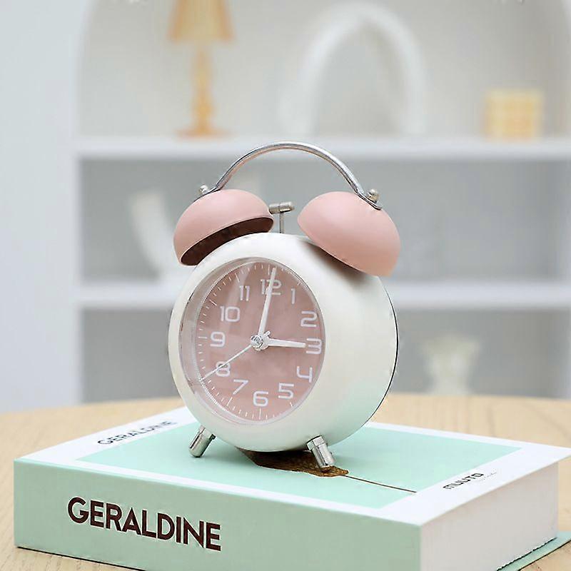 SBSG [Non-Ticking 4" Twin Bell Alarm Clock - Metal Frame 3D Dial with Backlight Function - Desk Table Clock for Home & Office - Pink