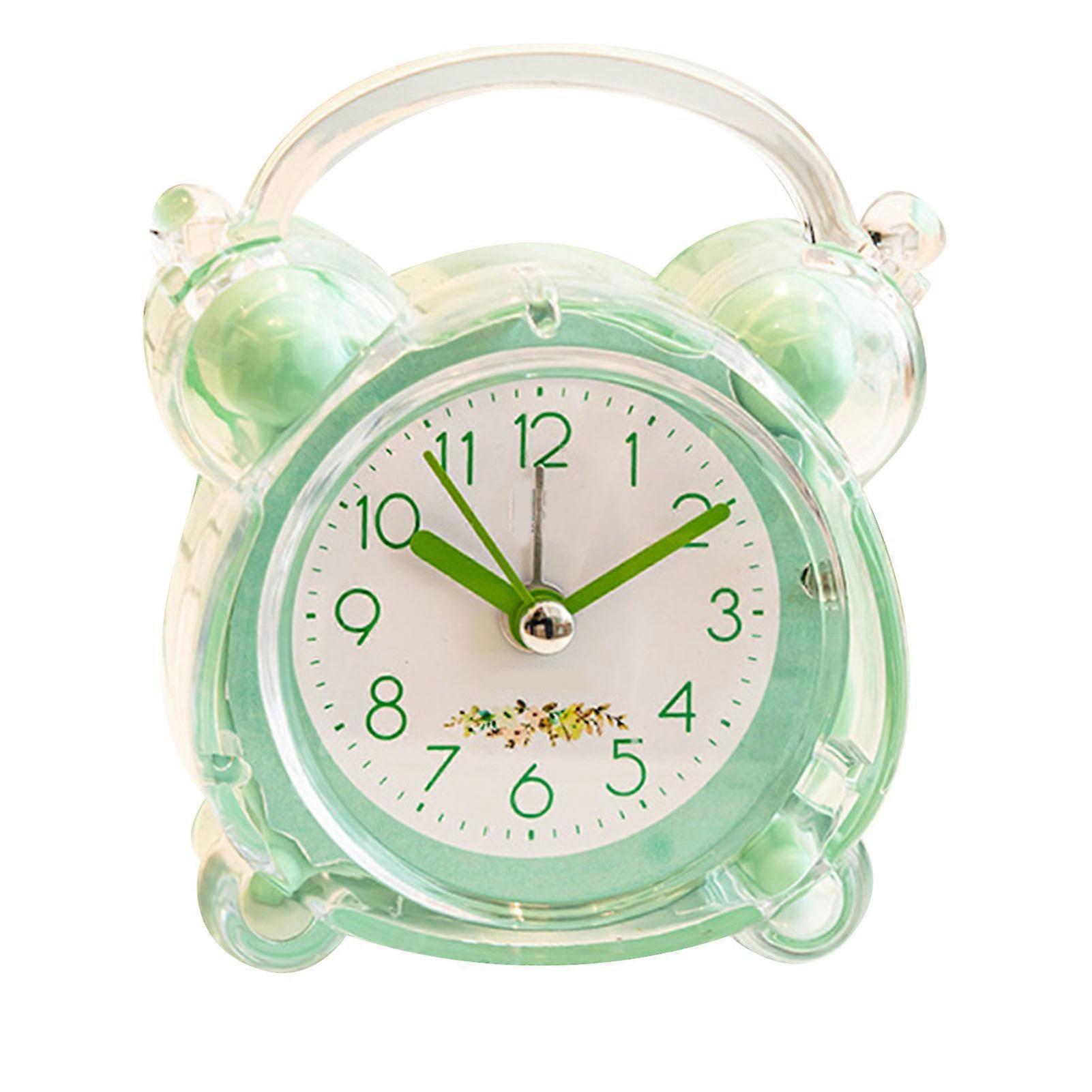 Kids Alarm Clock Quiet Design Cartoon Design Easy Setting Strong ABS Double Bell Clock for Bedroom Table Green