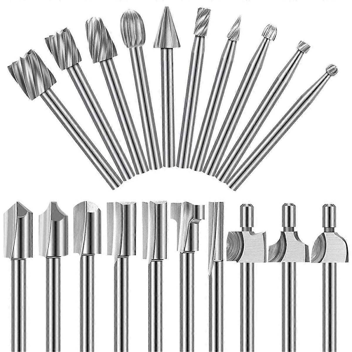 20Pc HSS Carving Bits Wood Engraving and Router Bit with 1/8in(3mm),Rotary Tools Accessories for DIY Woodworking,Carving