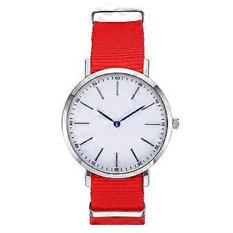 Men Quartz Watch Round Dial Nylon Belt Elegant Casual Wristwatch Red