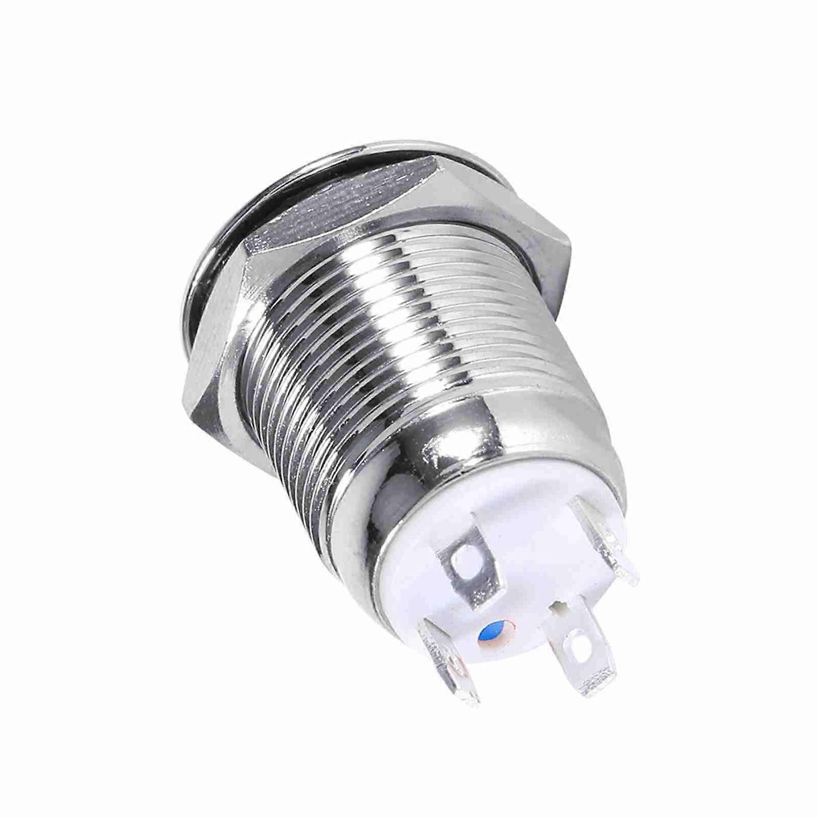 12mm Waterproof Metal Momentary Push Button Switch High Flush 4 Pin Blue LED 3V