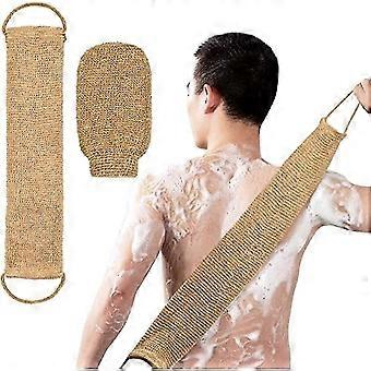 Back Scrubber Exfoliator, 100% Natural Hemp Exfoliating Glove And Strap, Body Cleaning Gloves For Men Women, Dead Skin Removal Scrub Gloves, Bath Scru