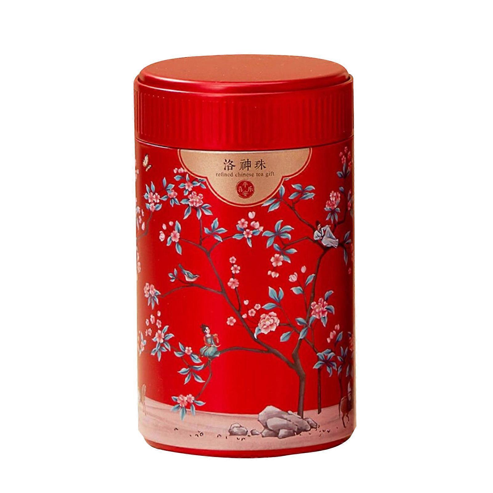 Elegant Metal Tea Caddys Convenient Tea Container with Lid Durable Tea Tin Chinese Style Tea Box Snacks Storage Box Red