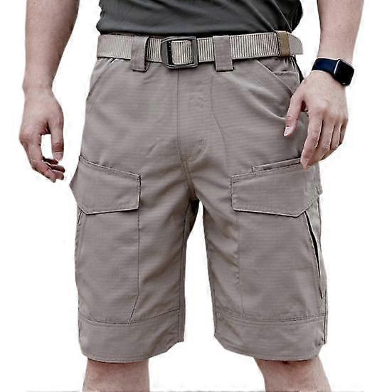 Men Summer Cargo Shorts Elastic Waist Button Zipper Fly Pockets Casual Shorts Straight Wide Leg Wear-resistant Short Pants