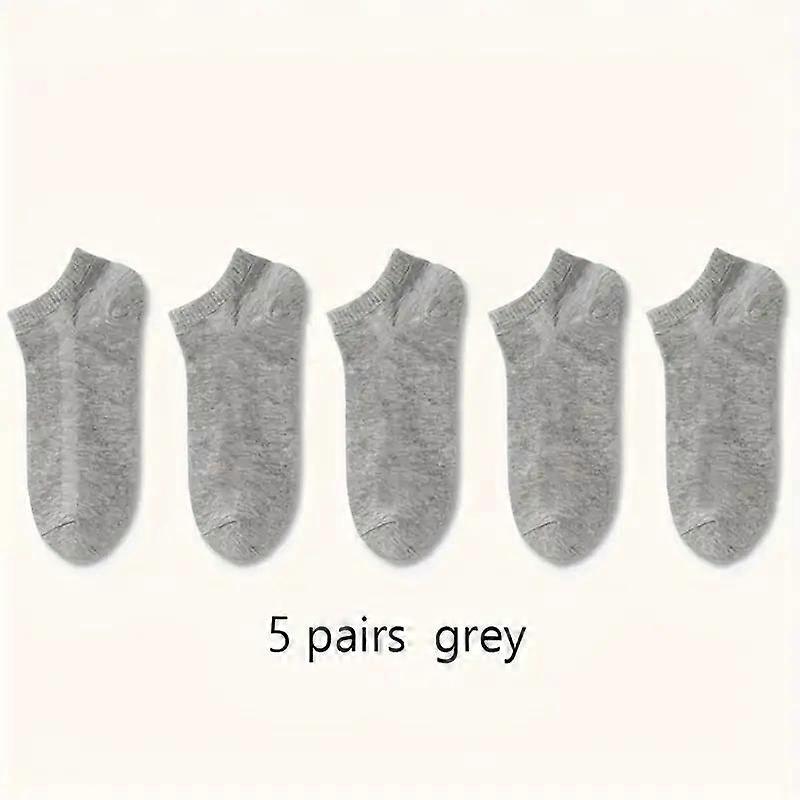 5 Pairs Of Men's Solid Color Cotton Blend Anti Odor Sweat Absorption Low Cut Socks, Comfy Breathable Socks For Spring And Summer