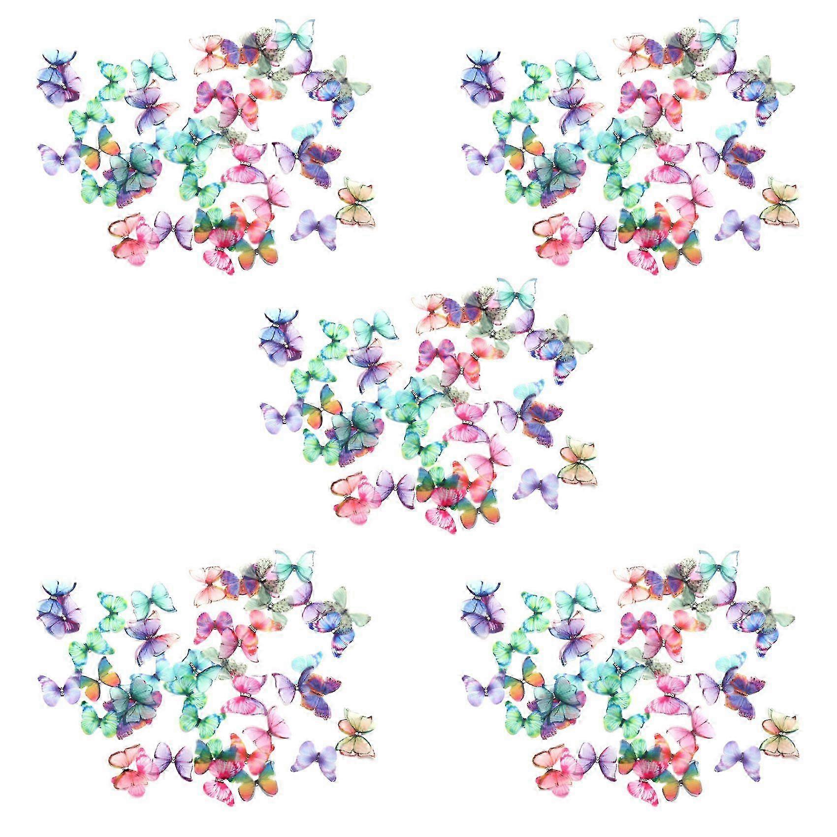 250Pcs Gradient Color Organza Fabric Butterfly Appliques 38mm Translucent Chiffon Butterfly for Par