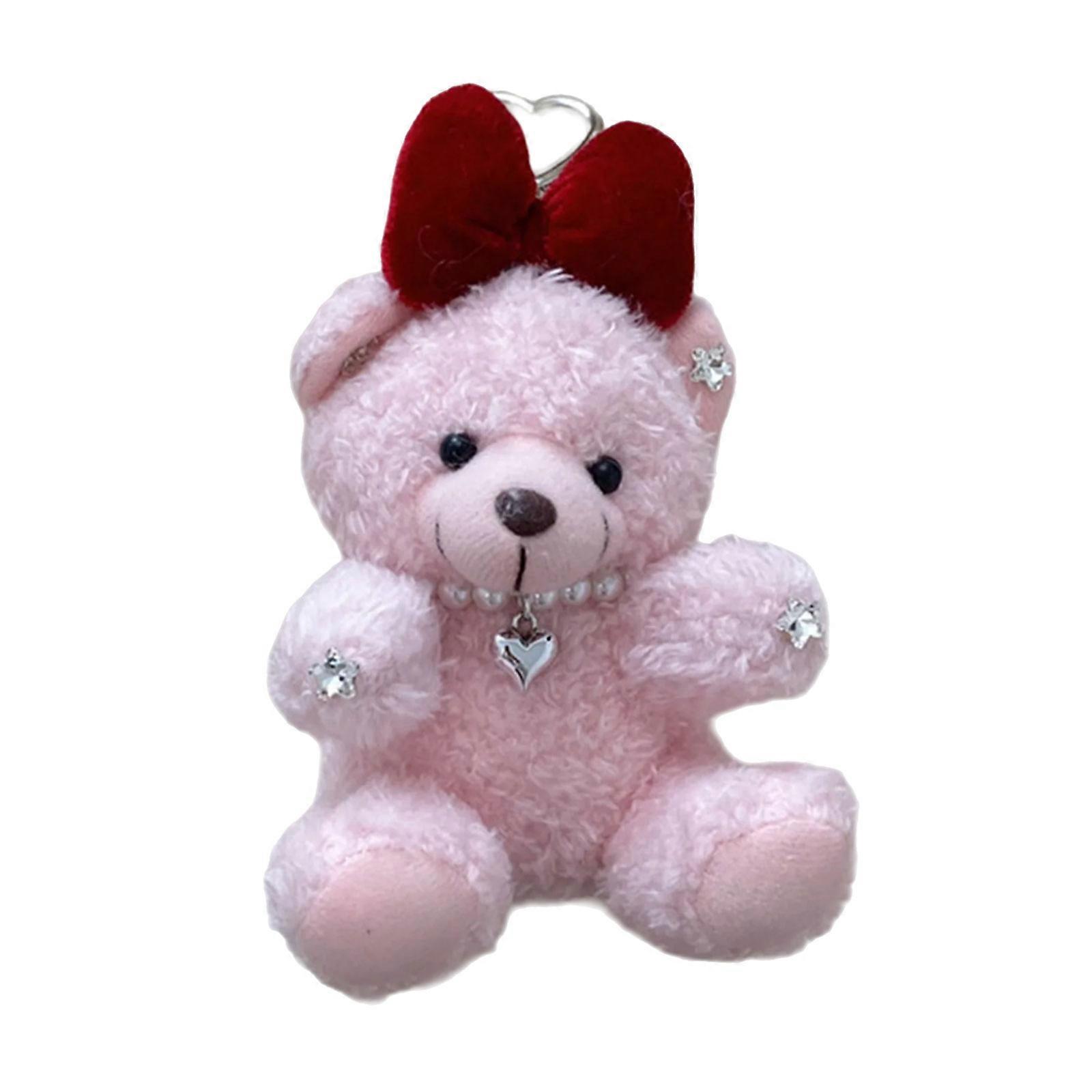 Chic Plush Bear with Bowknot Keychain Toy Pendant Keyrings Versatile Hanging Charm for Keys and Bag Embellishment Pink