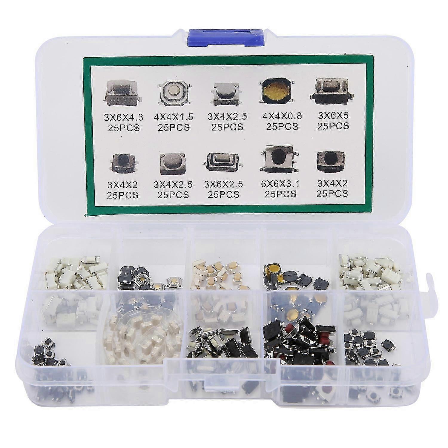 250Pcs Tactile Push Button Switch 10 Types Micro Switch Kit for DIY Electronic Products