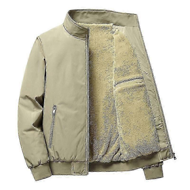 Men's Winter Fleece Coat Casual Bomber Jacket Stand Collar Cotton Coat