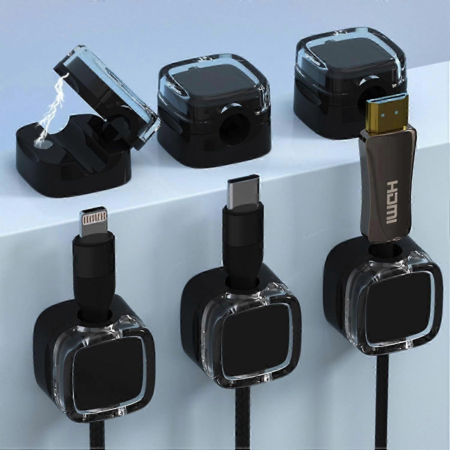 6PCS Cable Management Clips, Magnetic Self-Adhesive Wire Holders for USB Charging Data Cables