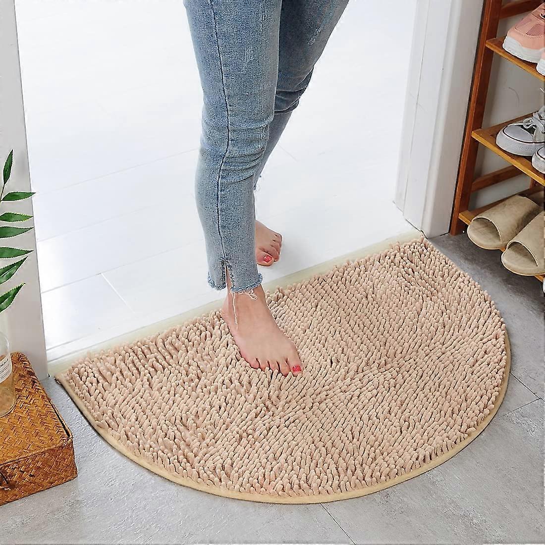 Non-Slip Soft Absorbent Plush Half Circle Shaggy Machine Washable Bath Rug for Shower Room 20"x31"