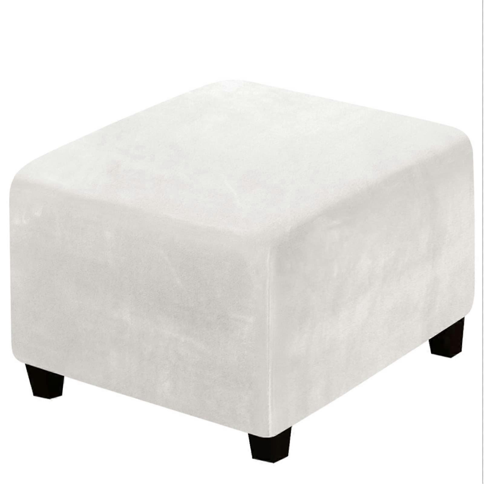 Velvet Ottoman Covers Slipcover for Square Folding Storage Stool, Machine Washable White Footrest Protector with Elastic Bottom