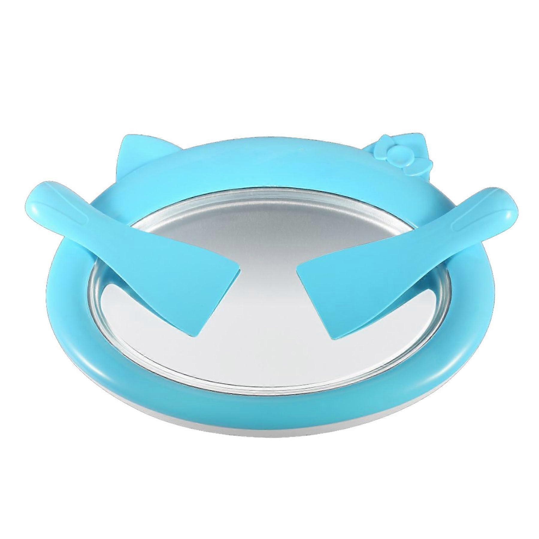 Yogurt Fried Ice Tray Stainless Steel Frozen Yogurt Machine with Scrapers and Freezer Tray for Smoothies and Fruit (Blue)
