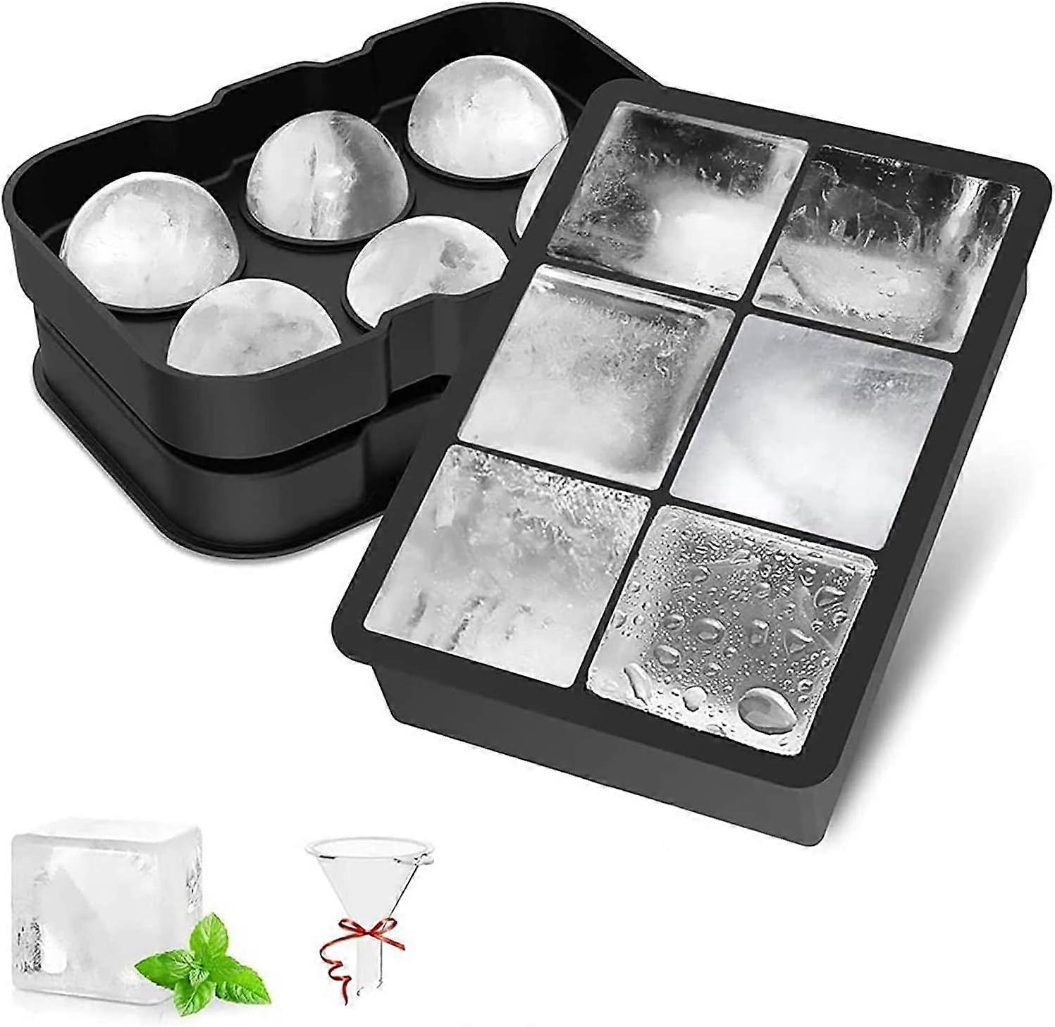 Silicone Ice Cube Tray - Large Moulds & Ice Ball Maker, BPA Free for Whiskey, Cocktails & Baby Food (Black)