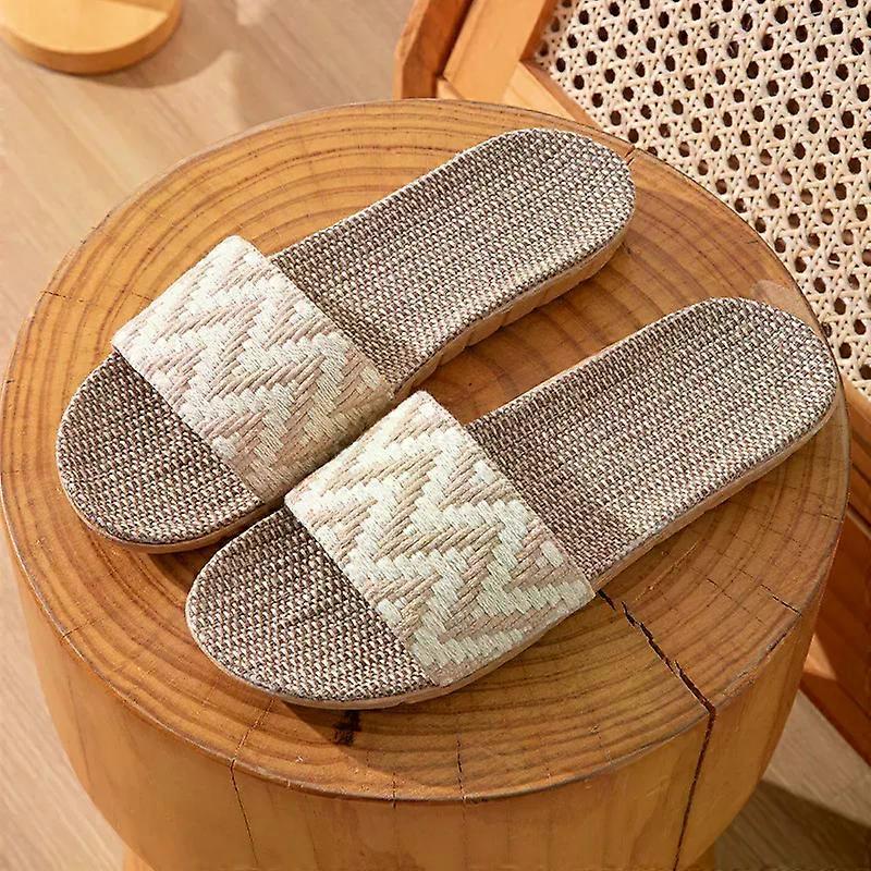 Sommer Linned Hjemmesko til Kvinder Indendørs Damer Hjem Anti Slip Tyk Sål Linned Sko Brug Four Seasons Cool Hjemmesko Slides
