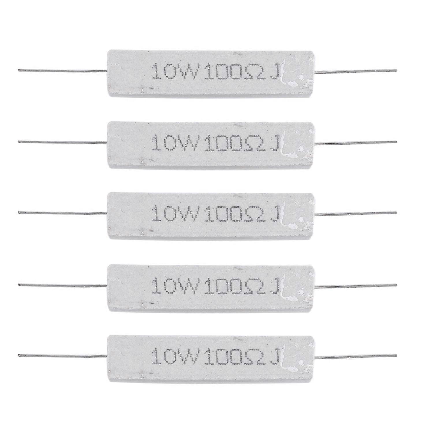 5 Pcs 10W Watt 100 Ohm 5% Axial Wirewound Cement Resistors
