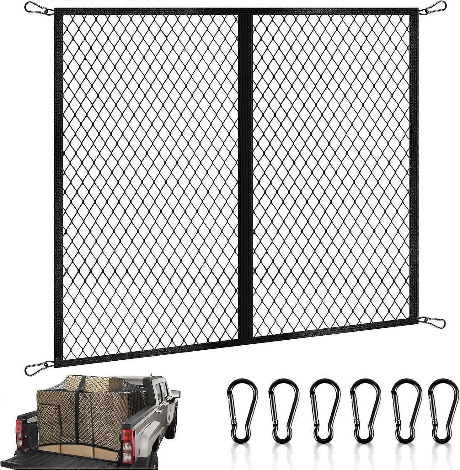 Cargo Net for Pickup Truck Bed, High Elastic Cargo Net with Fine Mesh and 8 Metal Hooks, Stretches from 4'4' to 7'7', Ideal for Most Vehicles and Boat