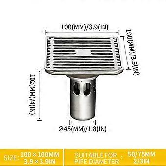 10cm*10cm Square Shower Floor Drain for Bathroom Kitchen 304 Stainless Steel Linear Floor Drain With Hair Strainer Brushed