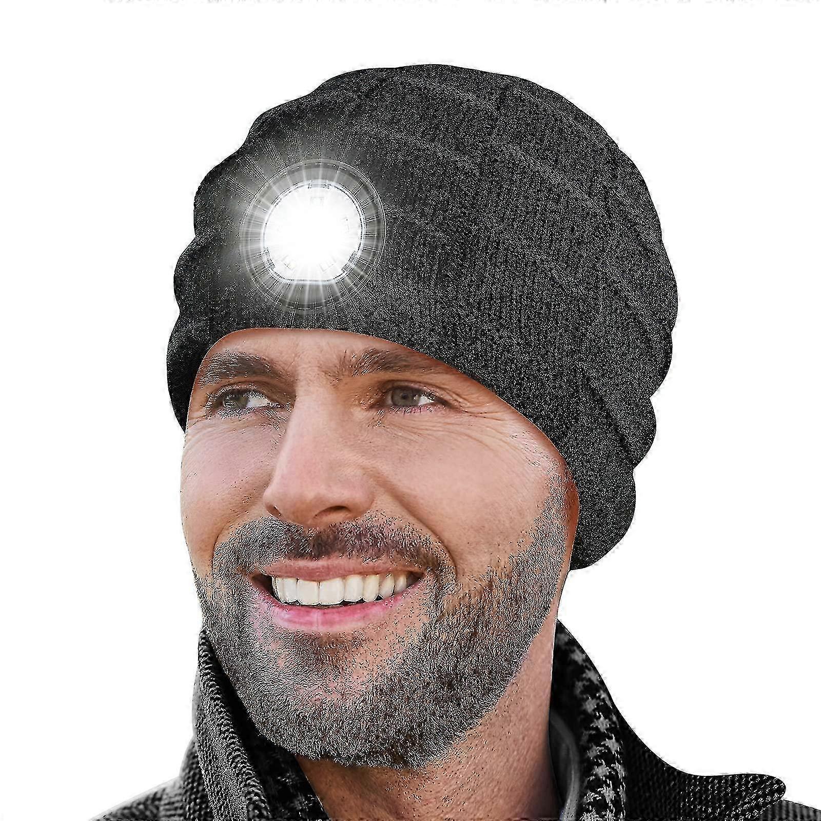 LED Illuminated Beanie Hat with Warmth Headlamp and USB Rechargeable Light
