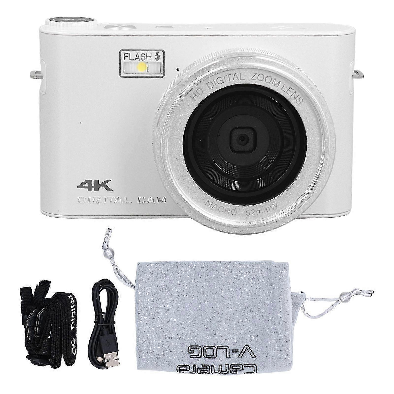 64MP Digital Camera 3.0inch TFT LCD Touchscreen Auto Focus 18X Digital Zoom 4K Vlogging Camera for Live Streaming and Webcasting White