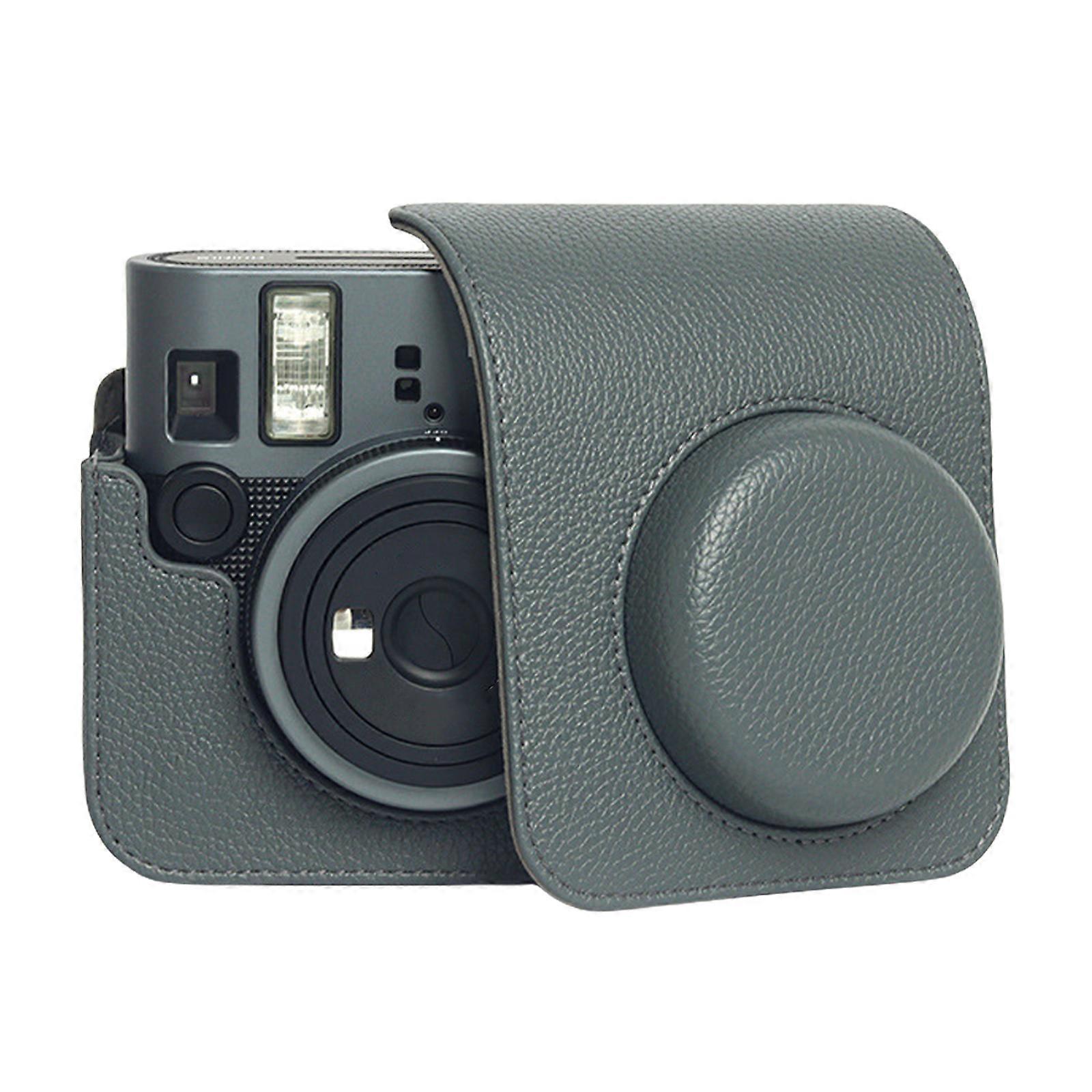 Lightweight Protective Case PU Leather Camera Case Wear Resistant Solid Color Protective with Shoulder Strap for Mini 41 Dark Grey