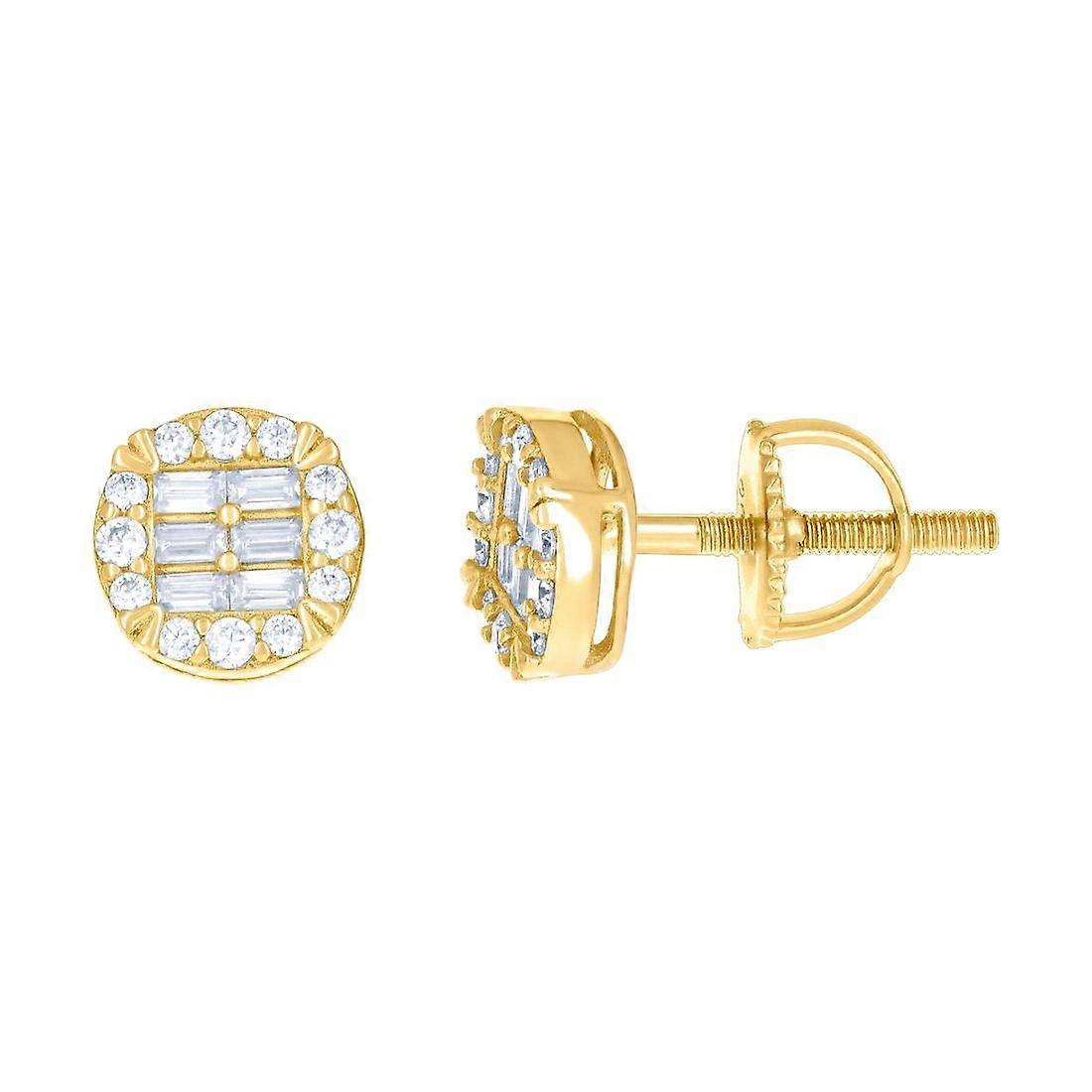 925 argent sterling jaune ton femmes 0,20 ct rond 0,34 ct baguette moissanite mode boucles d’oreilles 7,2 x 7,2 mm large-stud