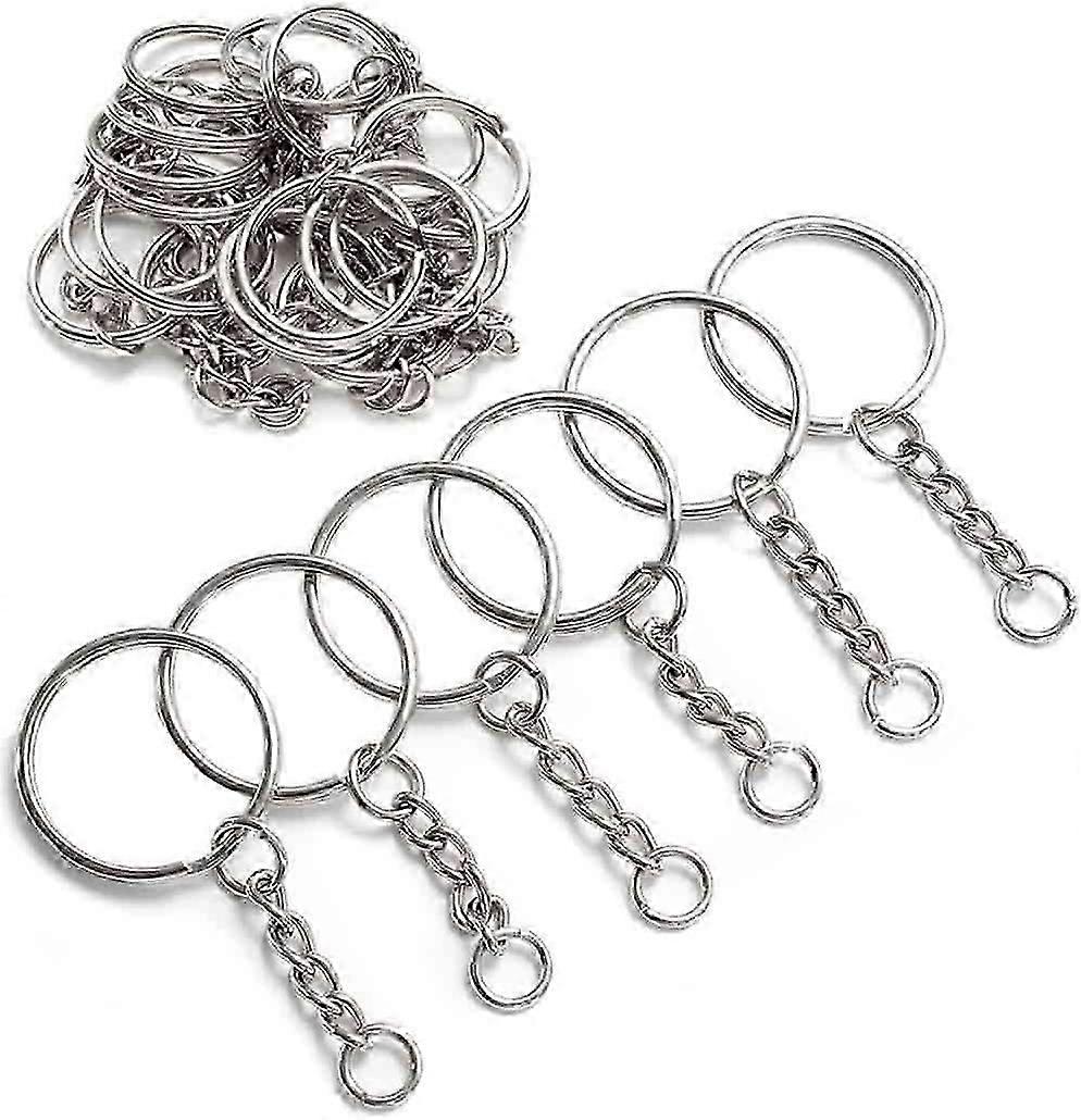 Keychain Ring Set, 30pcs 1 Inch Splits Key Ring Hoops (25mm) with Chain + 30pcs Jumper Rings, Metal Keyring Chains (30 Sets)