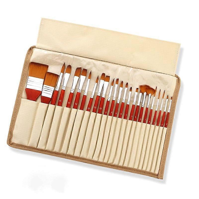 Red Nylon Hair Oil Painting Art Brush Set - 24 Piece Artist Brush Set for Students, Professional Use, Durable and Versatile